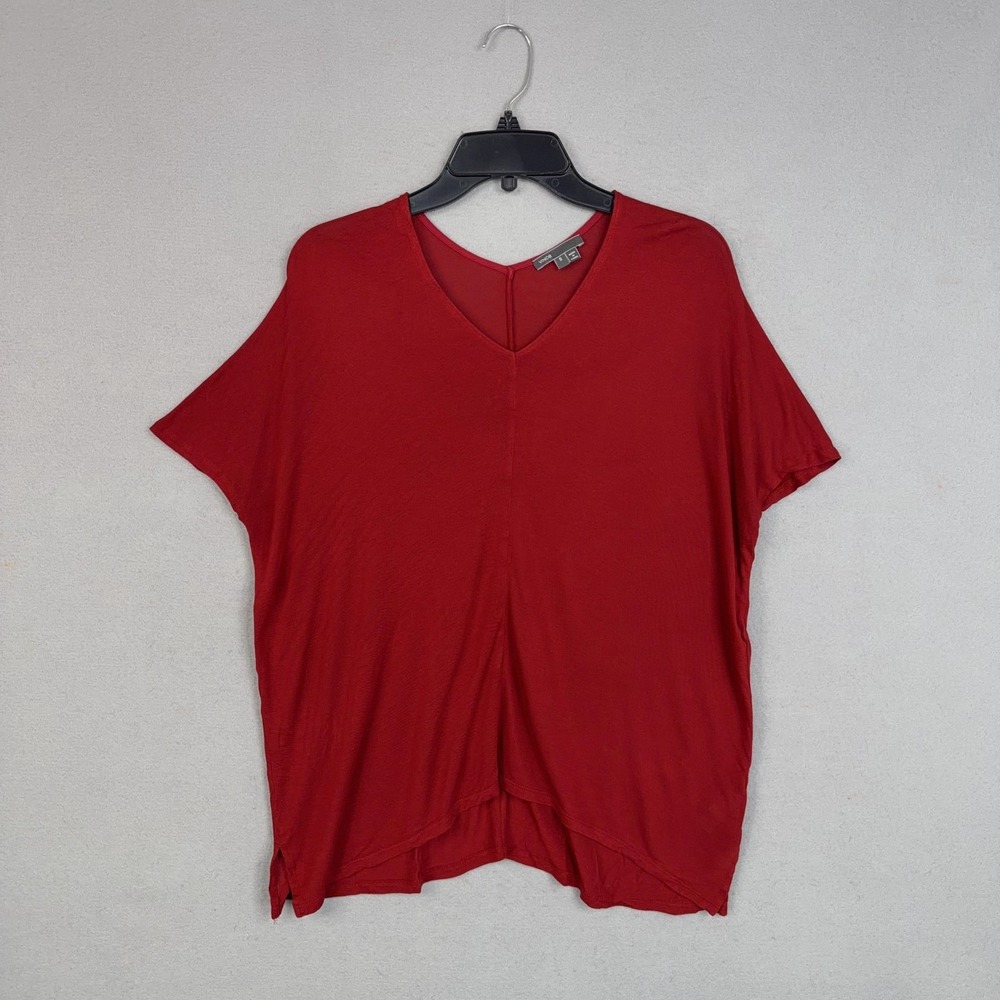Vince Shirt Womens Small Red 100% Viscose Dolman V Neck Tunic Top Casual Relaxed